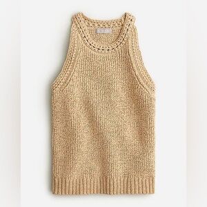 J. CREW High Neck Tan Beige Textured Pointelle Woven Knit Sleeveless Sweater Top